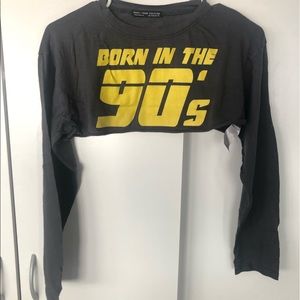 Rock Rose Couture Born in the 90’s cropped long sleeve charcoal grey top